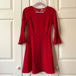 Red polka dot bell sleeve dress